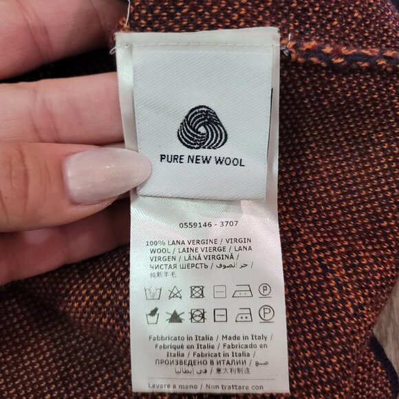 Luisa Spagnoli Pure New Wool Argyle Sweater M Navy/Red/Orange Made In Italy - Picture 3 of 8